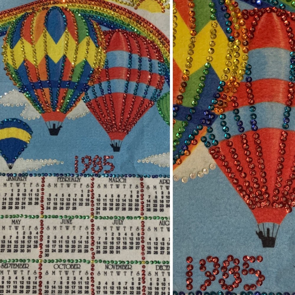 Vintage 1985 Hot Air Balloon Sequin Felt Calendar